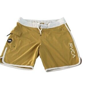 RVCA Board Shorts Performance Stretch Mens 38 Mustard Yellow Pocket Swim Surf